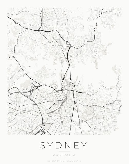 Sydney city map poster, Ink palette