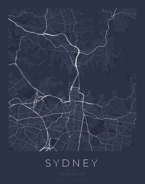 Sydney city map poster, Navy Classic palette