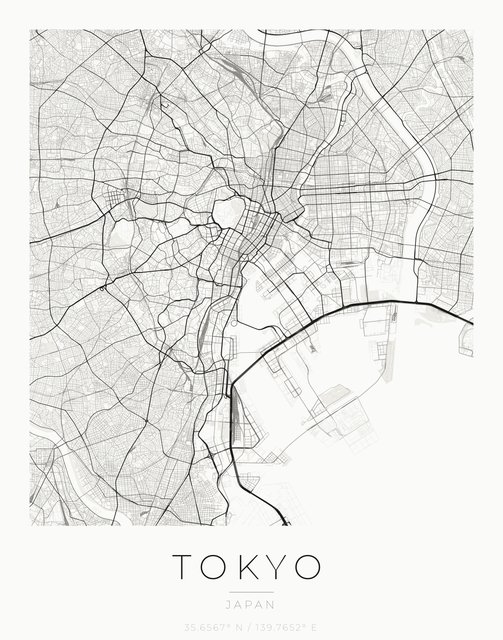 Tokyo city map poster, Ink palette