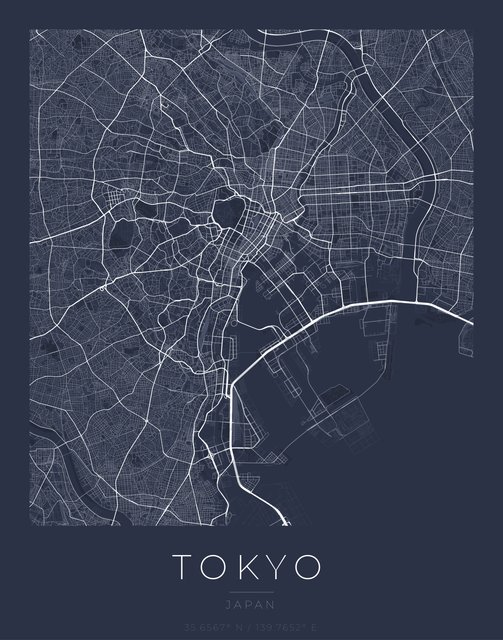 Tokyo city map poster, Navy Classic palette