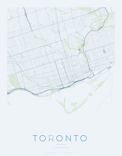Toronto city map poster, Harbor Blue palette