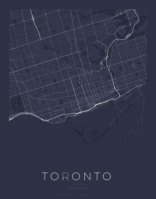 Toronto city map poster, Navy Classic palette