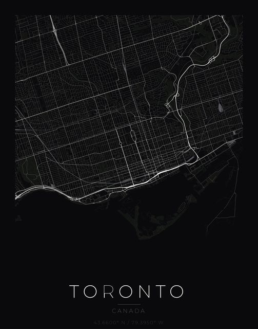 Toronto city map poster, Obsidian Line style
