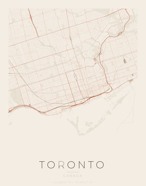 Toronto city map poster, Sandstone palette