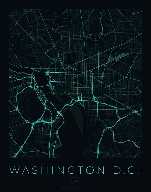 Washington D.C. city map poster, Cyan Pulse palette