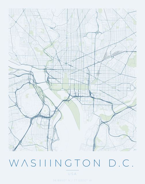 Washington D.C. city map poster, Harbor Blue palette