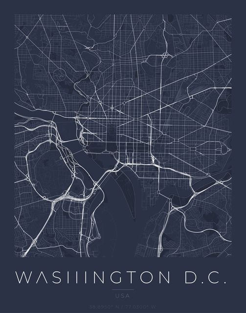 Washington D.C. city map poster, Navy Classic palette
