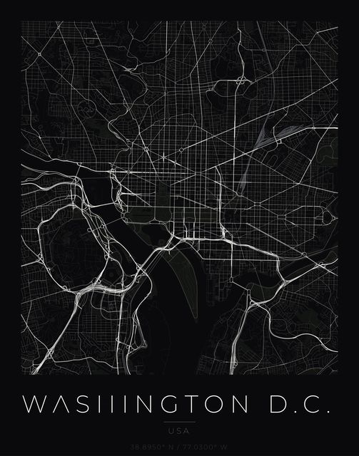 Washington D.C. city map poster, Obsidian Line style