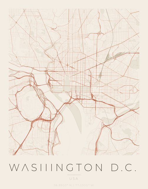 Washington D.C. city map poster, Sandstone palette