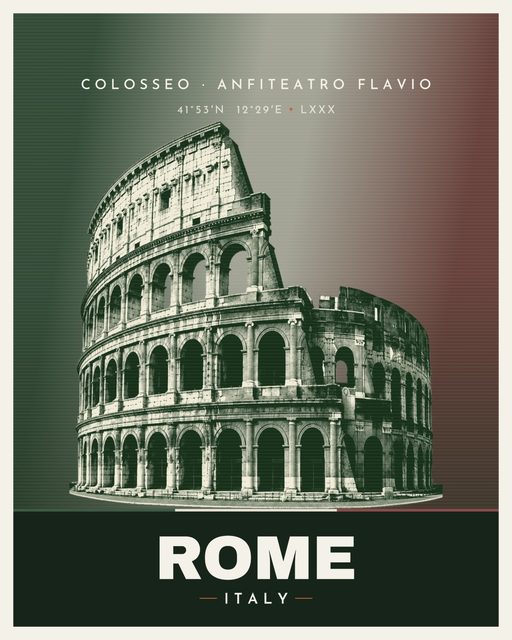 Colosseum landmark poster, Rome, Venus Series, illustrated travel-poster style