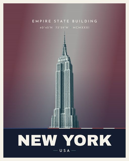 Empire State Building landmark poster, New York, Venus Series, illustrated travel-poster style