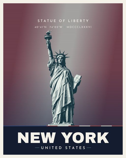 Statue of Liberty landmark poster, New York, Venus Series, illustrated travel-poster style
