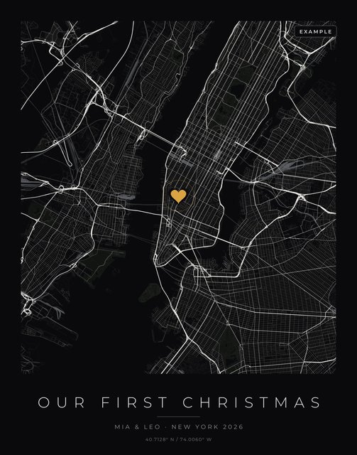 Example Story Map of New York with a heart and the words Our first Christmas