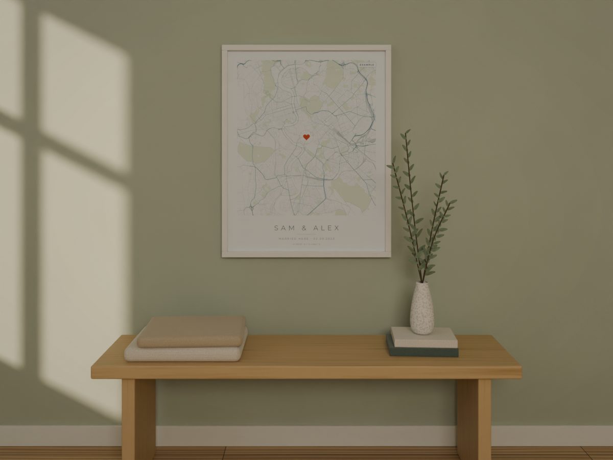 Example poster for anniversary, framed on a wall