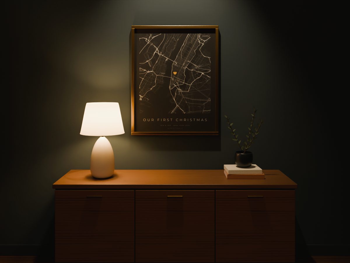 Example poster for christmas, framed on a wall