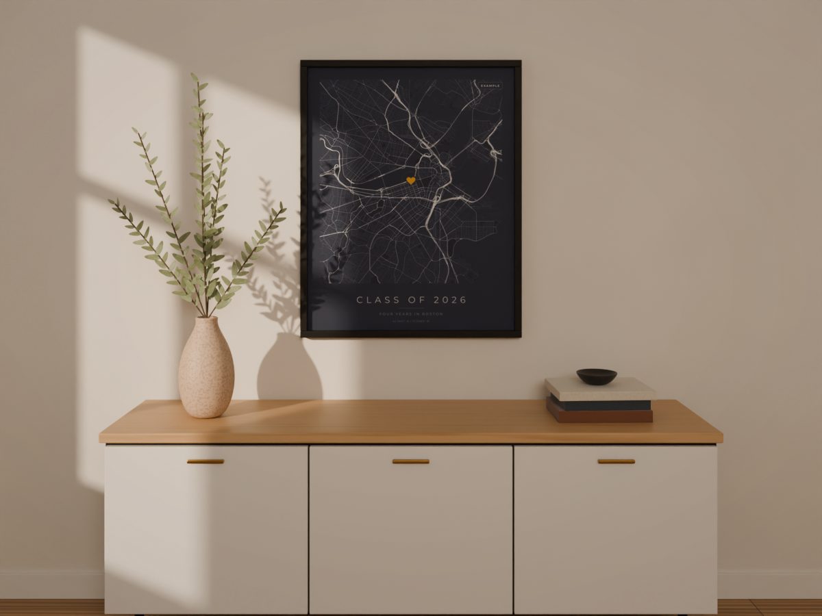 Example poster for graduation, framed on a wall