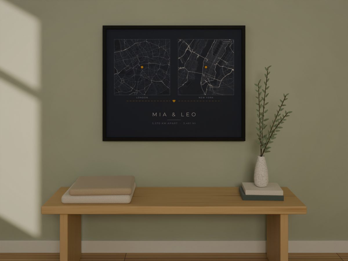 Example poster for long distance, framed on a wall